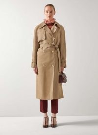 L.K. BENNETT Keaton Stone Double Breasted Trench Coat ~ women’s beige classic style tie waist autumn coats