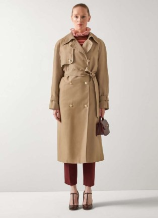 L.K. BENNETT Keaton Stone Double Breasted Trench Coat ~ women’s beige classic style tie waist autumn coats