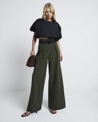 RIVER ISLAND Khaki Premium High Waisted Wide Leg Trousers