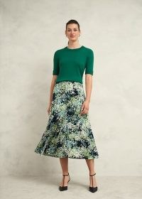 HOBBS Kiara Skirt in Green Multi / women’s ditsy floral print flared hem midi skirts