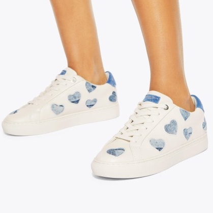 Kurt Geiger London lane love sneaker in denim | white heart print sneakers | women’s luxe leather trainers