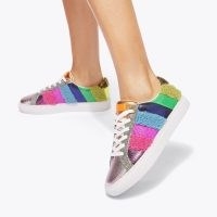 Kurt Geiger London lane stripe sneaker | multicoloured fluffy faux shearling and crystal embellished sneakers | women’s luxe style trainers