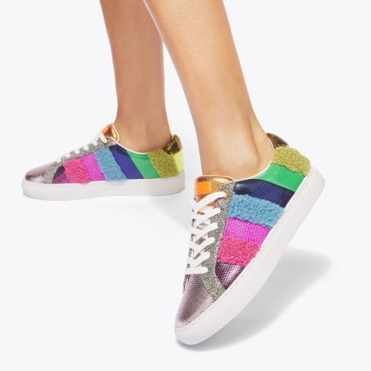 Kurt Geiger London lane stripe sneaker | multicoloured fluffy faux shearling and crystal embellished sneakers | women’s luxe style trainers