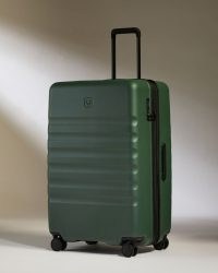 ANTLER Large Suitcase in Antler Green Icon Stripe ~ roomy hard suitcases on wheels with grip handles ~ holiday luggage ~ travel cases