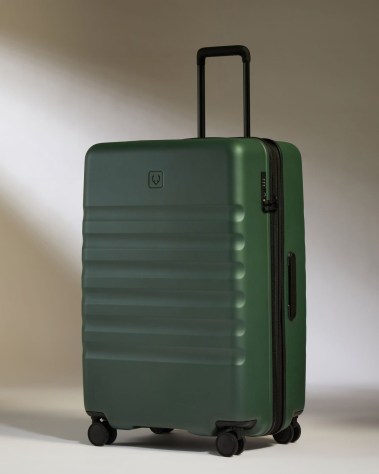 ANTLER Large Suitcase in Antler Green Icon Stripe ~ roomy hard suitcases on wheels with grip handles ~ holiday luggage ~ travel cases