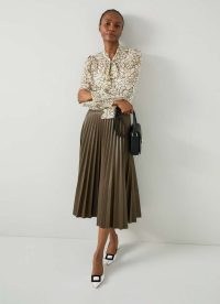 L.K. BENNETT Laurie Olive Faux Leather Pleated Skirt ~ green luxe style midi skirts