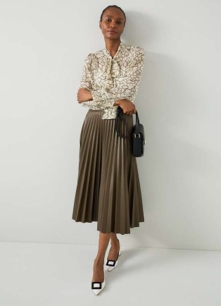 L.K. BENNETT Laurie Olive Faux Leather Pleated Skirt ~ green luxe style midi skirts