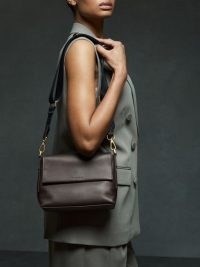 Selena Leather Adjustable Strap Cross-Body Bag in Chocolate ~ dark brown crossbody ~ front flap closure shoulder bags