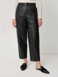 JIGSAW Leather Barrel Leg Trouser in Black ~ women’s relaxed cropped trousers