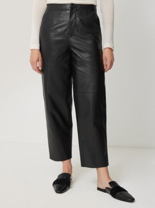 JIGSAW Leather Barrel Leg Trouser in Black ~ women’s relaxed cropped trousers