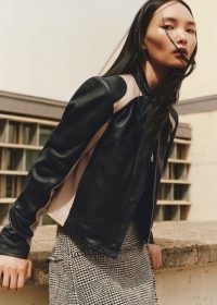 me and em Leather Motocross Jacket in Black / Stone ~ women’s luxury moto jackets ~ luxe fashion