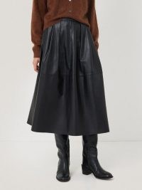 JIGSAW Leather Pleat Midi Skirt in Black ~ luxury soft pleated skirts