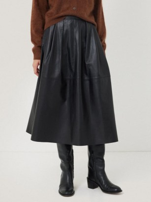 JIGSAW Leather Pleat Midi Skirt in Black ~ luxury soft pleated skirts