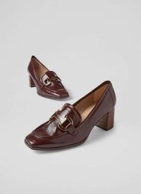 L.K. BENNETT Luca Chocolate Block Heel Snaffle Courts ~ dark brown patent leather court shoes