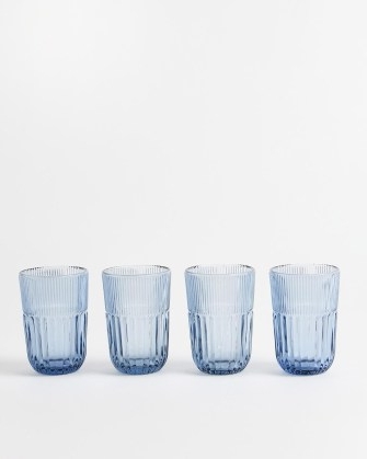 OLIVER BONAS Luci Blue Glass Highball Tumblers Set of Four ~ sets of coloured drinking glasses ~ glassware