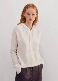 me and em Luxe Cashmere Curved Hem Hoody in Cream Melange ~ women’s luxury hoodies ~ womens soft pullover hooded top