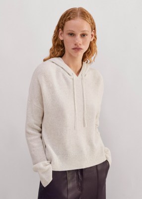 me and em Luxe Cashmere Curved Hem Hoody in Cream Melange ~ women’s luxury hoodies ~ womens soft pullover hooded top