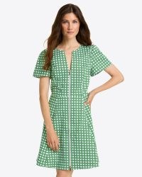 DRAPER JAMES Mae Love Circle Dress in Rattan ~ women’s green checked short sleeve A-line dresses