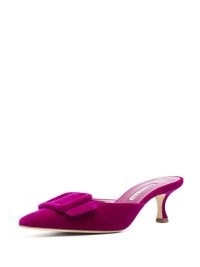 Manolo Blahnik 50 Maysale Pumps in Amaranth purple – luxe velvet pointed toe mules – luxury buckle embellished mule