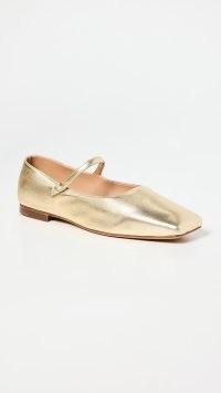 Mansur Gavriel Square Toe Mary Jane Flats in Gold Metallic Leather