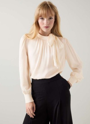 L.K. BENNETT Marcy Cream Blouse ~ ecru tie neck blouses