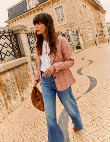 Boden Marylebone Cotton Blazer in Pink Check ~ women’s checked blazers