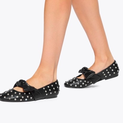 KG Kurt Geiger master stud2 ballet flat in black | stud and bow embellished ballerina flats | women’s luxe style studded shoes