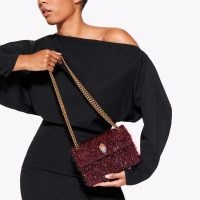 Kurt Geiger London mini tinsel kensington bag in Wine | glamorous chain strap shoulder bags | glittering textured crossbody | luxe style handbag