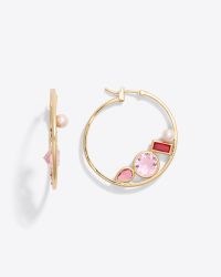 DRAPER JAMES Multi Stone Hoop Earrings ~ hoops with tonal pink glass stones