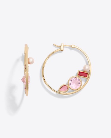 DRAPER JAMES Multi Stone Hoop Earrings ~ hoops with tonal pink glass stones