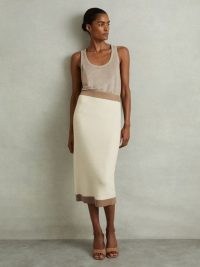 Reiss Nia Wool Midi Pencil Skirt in Cream/Camel | chic knitted skirts