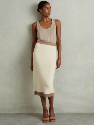 Reiss Nia Wool Midi Pencil Skirt in Cream/Camel | chic knitted skirts