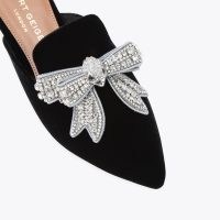 Kurt Geiger London olive bow slide in black | luxe embellished velvet and crystal mule flats | luxury pointed toe slides