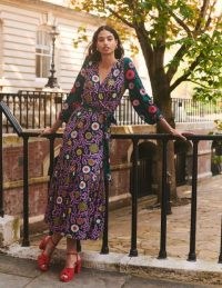 Boden Ophelia Wrap Midi Jersey Dress in Multi, Meadow Vine ~ floral tie waist dresses