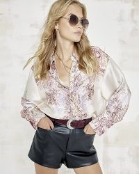 RIVER ISLAND Pink satin paisley long sleeve shirt ~ WOMEN’S SILKY PRINTED SHIRTS