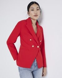 RIVER ISLAND Red premium double breasted crepe blazer – women’s notch lapel blazers