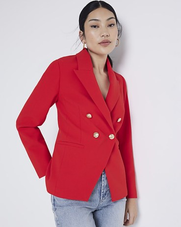 RIVER ISLAND Red premium double breasted crepe blazer – women’s notch lapel blazers