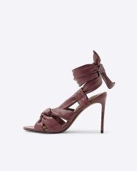 RIVER ISLAND Red twist heeled sandals ~ front knotted ankle tie high heels