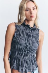 With Jean Remie Top in Grey – sleeveless ruched side tie tops