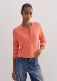 ME and EM Responsible Alpaca Crop Cardigan in Neon Peach | luxe knitwear | beautiful knits | womens cropped crew neck cardigans