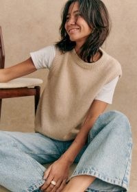 Sezane Samuel Jumper Vanilla | women’s beige alpaca and merino wool sleeveless jumpers | womens luxe tank style sweater | knitted round neck tanks