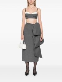 SHUSHU/TONG draped detail straight-cut skirt in mid grey ~ wool blend skirts with oversized drape detailing