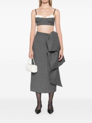 SHUSHU/TONG draped detail straight-cut skirt in mid grey ~ wool blend skirts with oversized drape detailing