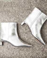 RIVER ISLAND Silver Kitten Heeled Ankle Boots ~ women’s luxe style metallic side zip boot