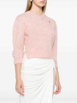 Simone Rocha crystal-embellished sweater in Rose Pink ~ women’s luxe sweaters ~ luxury knitwear