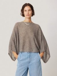 JIGSAW Soft Gauzy Knit Poncho Jumper Taupe / chic wide sleeve jumpers