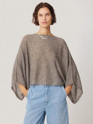 JIGSAW Soft Gauzy Knit Poncho Jumper Taupe / chic wide sleeve jumpers