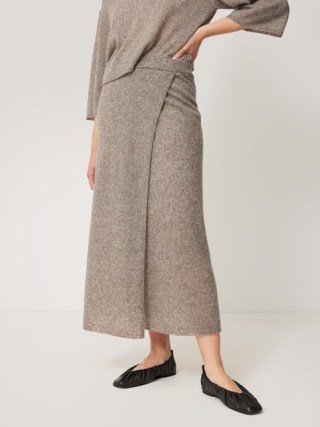 JIGSAW Soft Gauzy Knit Skirt Taupe / knitted slim fit wrap style skirts