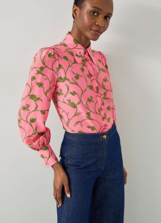 L.K. BENNETT Sonya Pink & Green Blouse ~ floral collared blouses