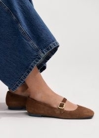 ME and EM Square Toe Ballerina Flat in Caramel | luxe brown suede flats